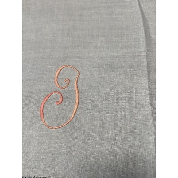 Vintage White Linen Hand Towel with Pink Embroidered Initial Monogram - Picture 4 of 8